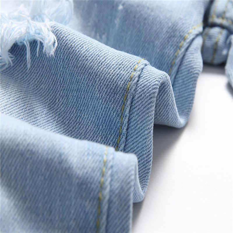 Vêtements pour enfants Pantalons déchirés spéciaux pour garçons, jambe droite, denim délavé non extensible_voghion.com