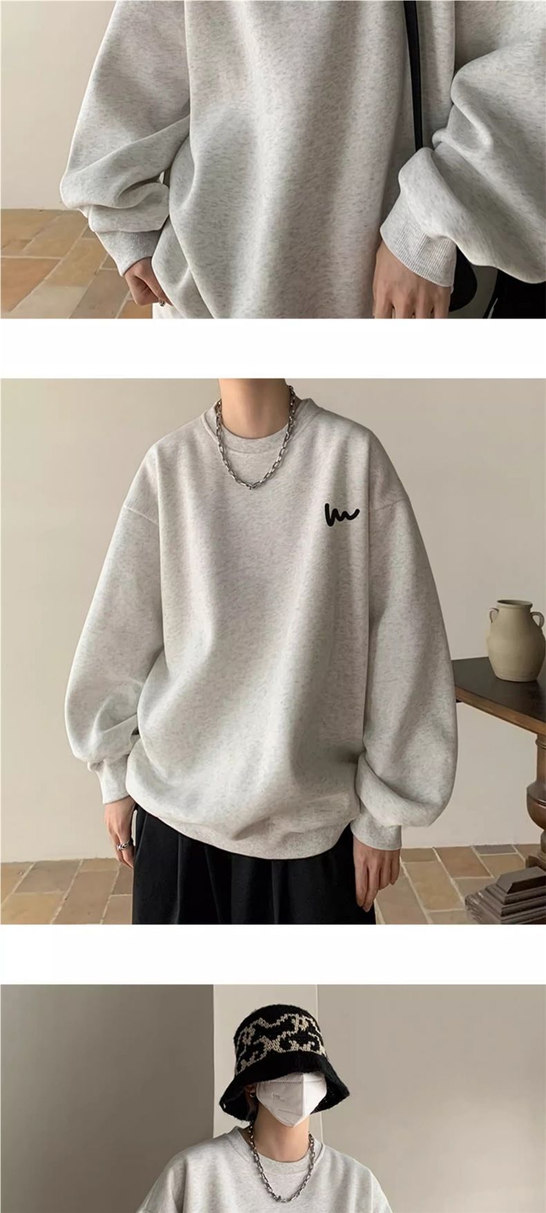Men’s Oversized Fleece Crewneck Sweatshirt – Winter Streetwear Essential With Bold Letter Print_voghion.com