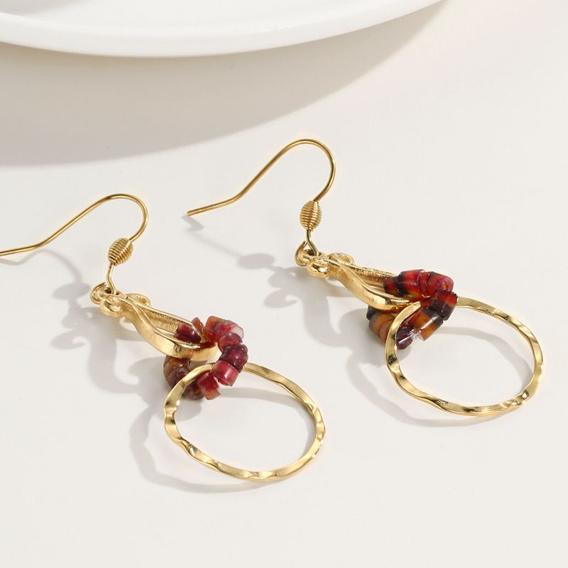 Orecchini da donna in acciaio al titanio con zucca retrò francese, di alta qualità, con cerchio geometrico rosso vino, tutti abbinabili, per la mezza età_voghion.com