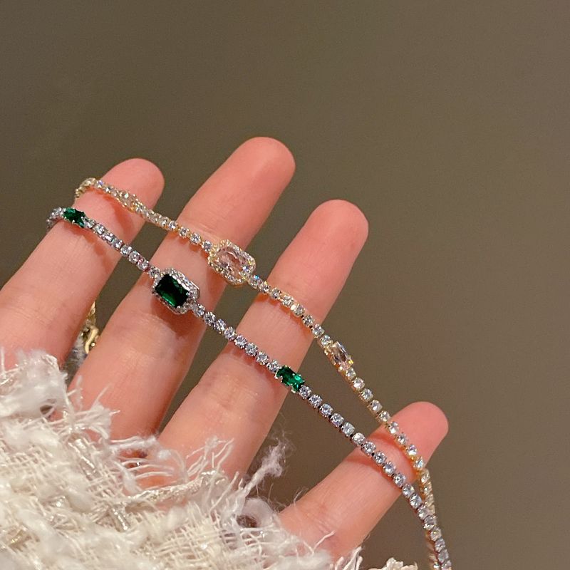 Unisex Full Dia Sparkg Square Exquisite Ins Style Elegant Summer Lobster Clasp Bracelet_voghion.com