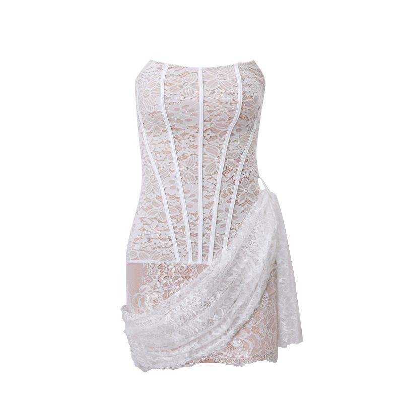 ins2025 Nuovo abito estivo sexy in pizzo con lacci e rete sottile senza spalline per le donne_voghion.com