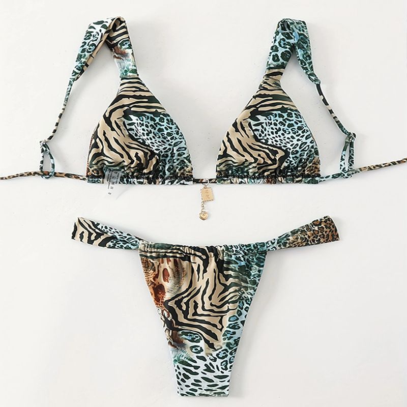 Women's Clothing Printed Lace Up Swimsuit Ladies Three Point Sexy Beach Bikini Hot Spring Swimsuit_voghion.com