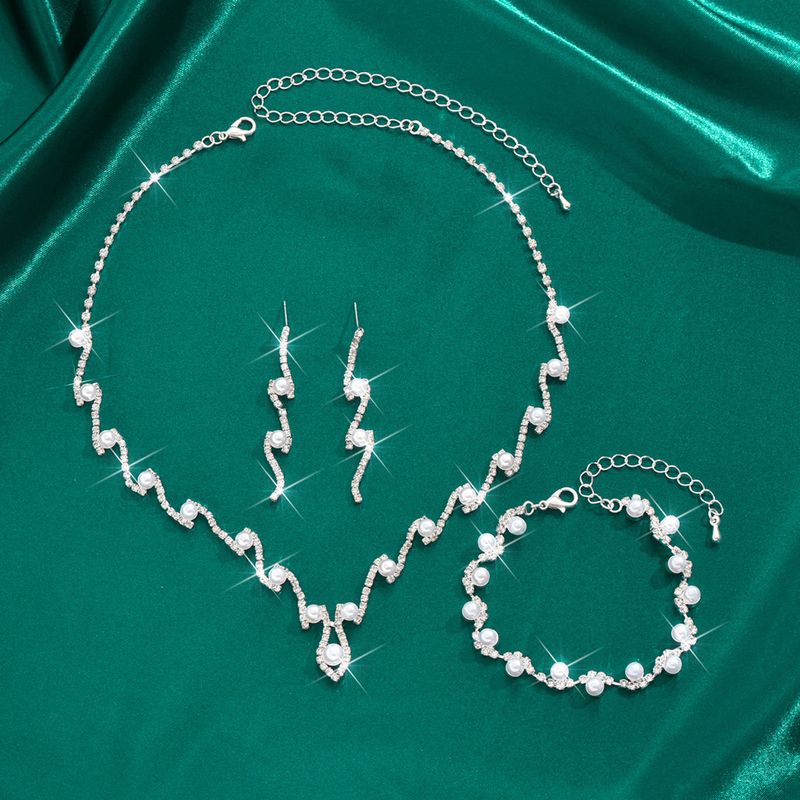 Set di gioielli da sposa per donna - Collana e orecchini in argento sterling con perle e diamanti (completo di gioielli da sposa)_voghion.com
