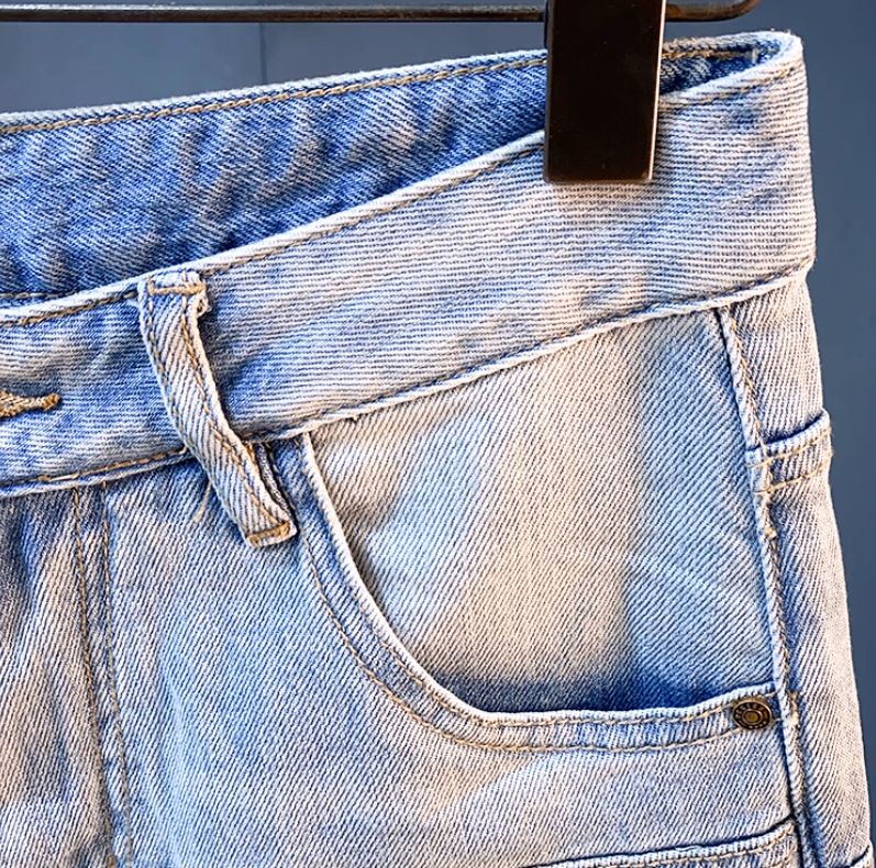 Herren-Jeansshorts im Used-Look, Patchwork-Optik, helle Waschung, 12,7 cm Innennaht, lässige Cargo-Shorts für Herren, Streetwear-Mode, Stretch, bequeme Passform_voghion.com