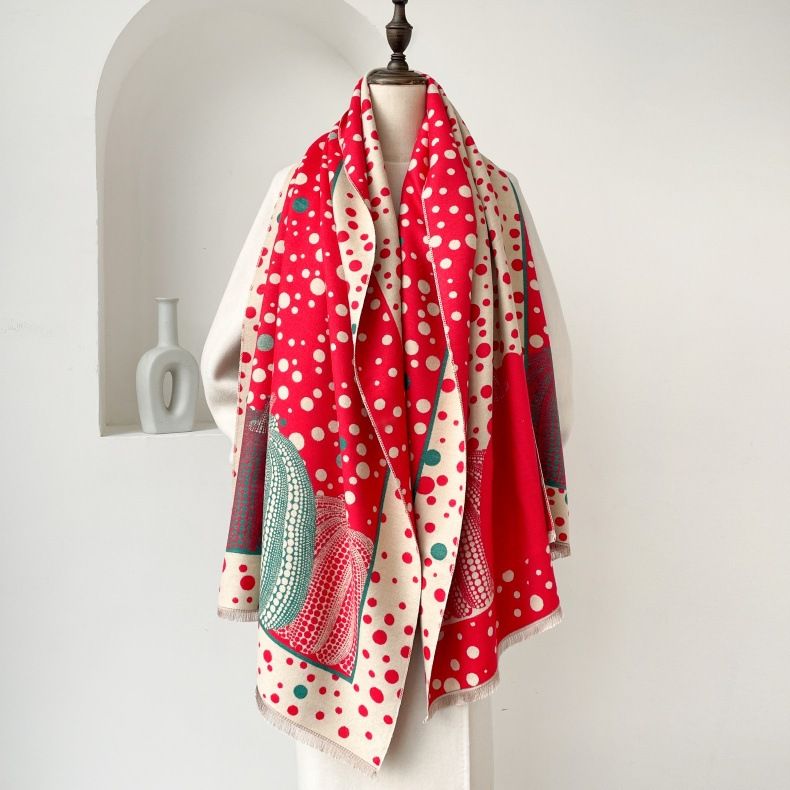 Écharpe d'hiver en cachemire épais à pois pour femme, nouvelle collection, châle mignon, chaud et polyvalent, à la mode_voghion.com