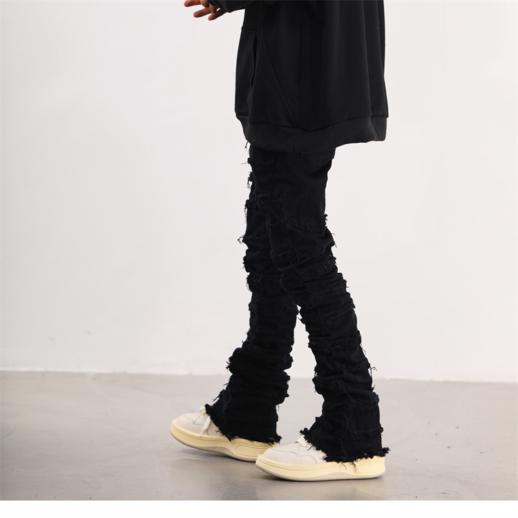Men's  and womenCross-border washed jeans for  in spring and autumn American retro raw edge design loose straight wide-leg floor mopping pants_voghion.com