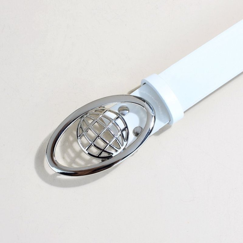 Trendy Planet Retro Schwarzer Gürtel Coole ovale Schnalle Herren Persönlichkeit Schlichter Damen Dekorativer Gürtel Nischengürtel_voghion.com