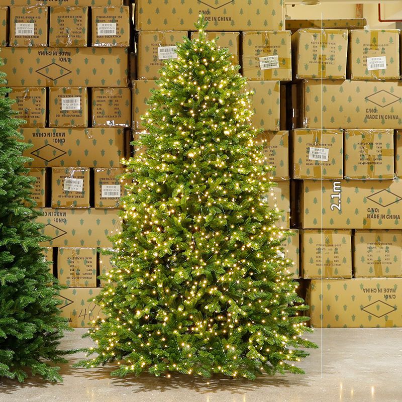 Premium PE Artificial Christmas Tree With Warm Yellow Tips - 5-Point Branch Design, 150/180/210/240cm Height Options_voghion.com