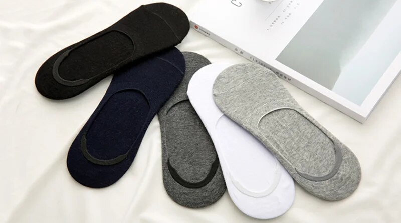 5 paires hommes bateau chaussettes été grande grande taille 38-47 antidérapant Silicone Invisible No Show chaussette pantoufles coton noir_voghion.com