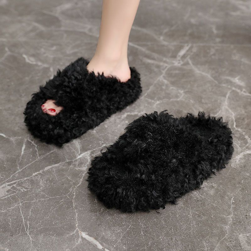 A-12 Pantofole in cotone foderate in pile per donna, nuove, invernali, spesse, versatili, suola morbida, stile Mori, altezza crescente_voghion.com