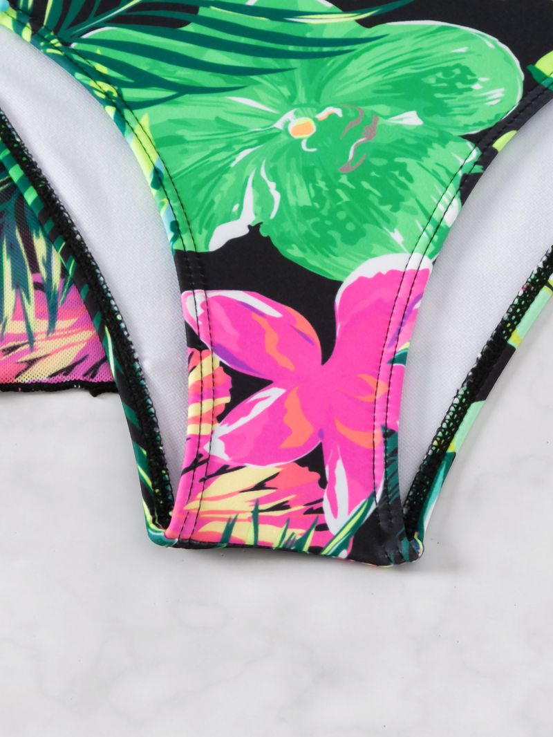 Damenbekleidung Badeanzug Damen Split Dreiteiliger Anzug Internet Celebrity Langarm Bedruckter Bikini Ins Badeanzug_voghion.com