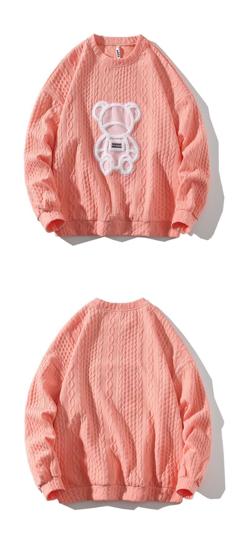 Herrenbekleidung 2024 NEU Herbst Neue Rundhals Bär Patch Pullover Lose Paar Mode Trend Jacke Männer_voghion.com