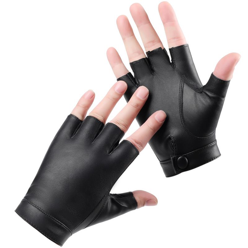 Herrhandskar Halvfinger Pu Enfärgad Herrmotorcykel Motorcykel Street Dance Performance Nattklubb Utomhushandskar_voghion.com