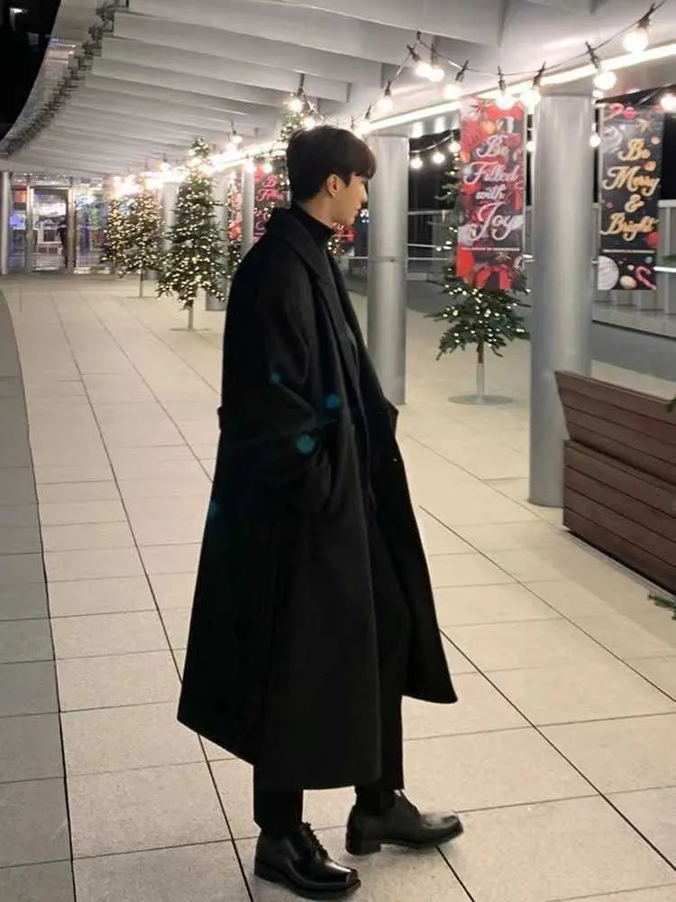 Herren 2022 Herbst Winter Extra Langer Woll-Trenchcoat Marke Männer Kaschmir Lose Beiläufige Einreihige Mantel Männlich_voghion.com