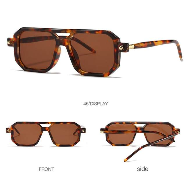Lunettes de soleil rétro à Double pont pour femmes, léopard, à la mode, vêtements de rue en plein air, nuances pour hommes, UV400_voghion.com