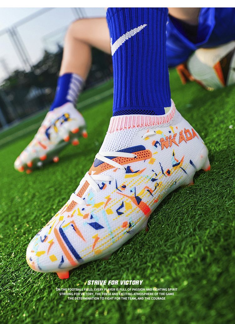 New high top football shoes for men and women seamless flying knitting long nail shoes broken nails grass professional training shoes_voghion.com