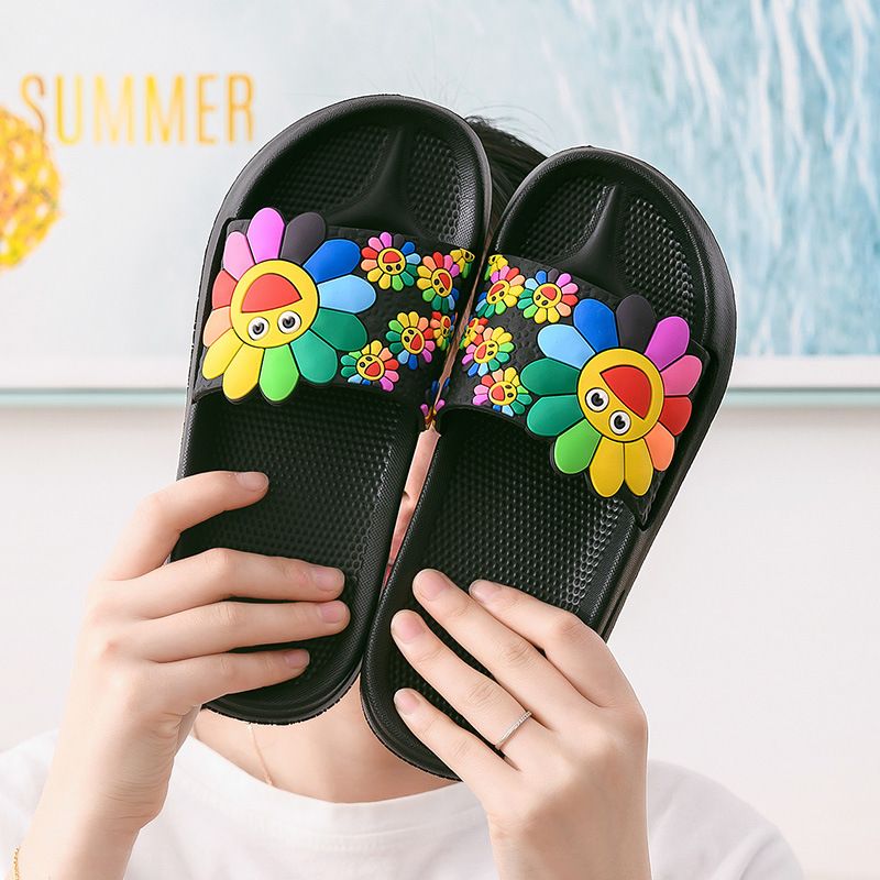 Sonnenblumen-Hausschuhe für Damen, Duschpaare, rutschfeste Eltern-Kind-Sandalen für den Innenbereich für Kinder, weiche EVA-Sommersohle_voghion.com