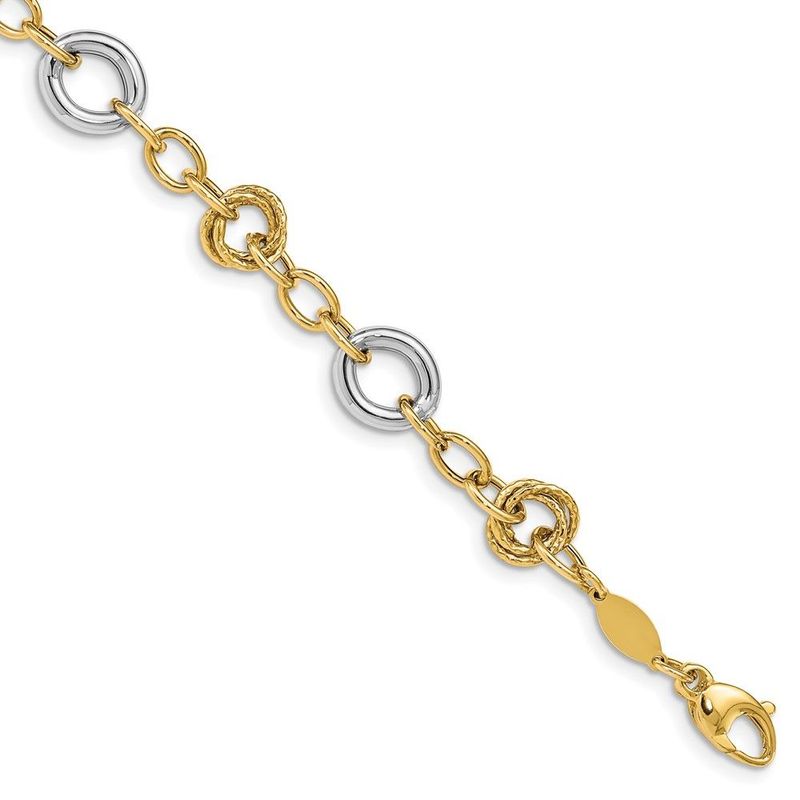 14K Two-tone Fancy Circles Cable Link Bracelet_voghion.com
