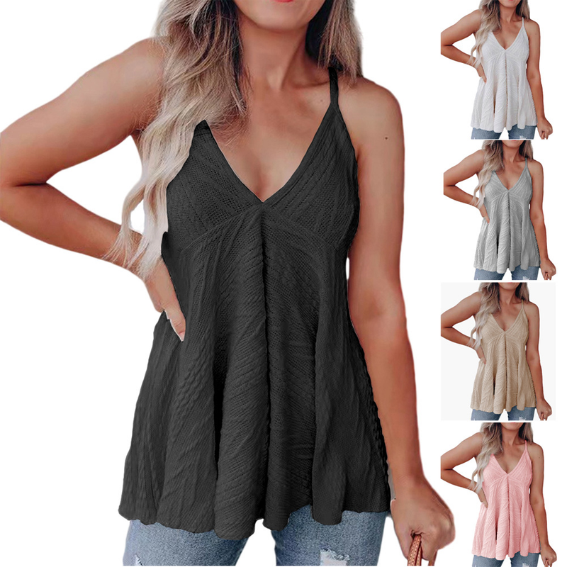 Camiseta feminina casual com decote em V_voghion.com