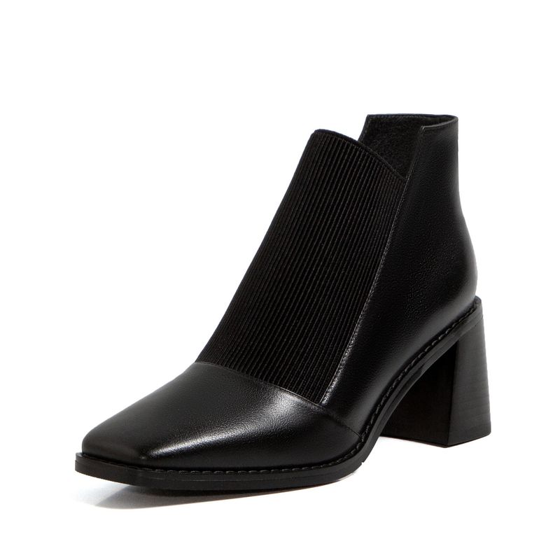 2020 Stivaletti da donna semplici con tacco medio, cinturino elastico e punta quadrata, stile artistico_voghion.com