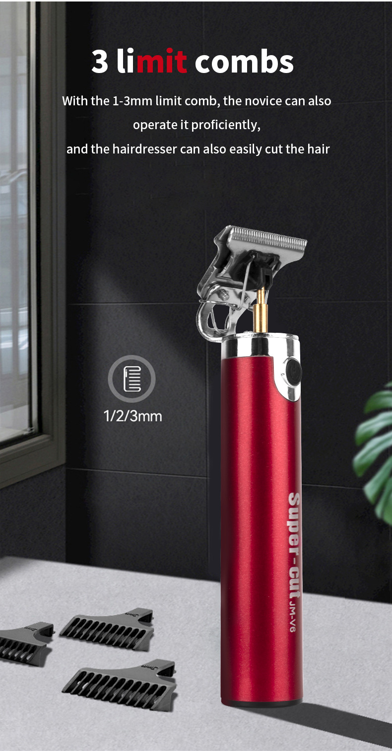 Tagliacapelli a forma di T tagliacapelli elettrico retrò con incisione sulla testa dell'olio Tagliacapelli elettrico ricaricabile USB_voghion.com