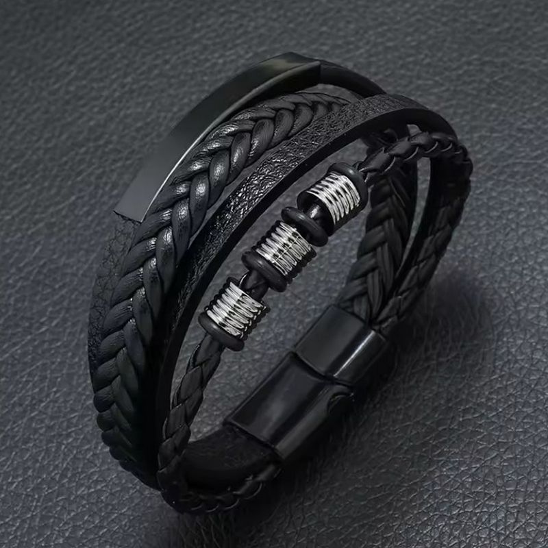 Bracciale da polso intrecciato con chiusura magnetica in lega multistrato, versatile, in pelle, di alta qualità, da uomo, personalizzabile_voghion.com