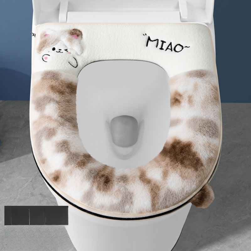 Coussin de siège de toilette épais en peluche avec anneau de fermeture éclair et motif dessin animé, universel pour l'automne et l'hiver_voghion.com