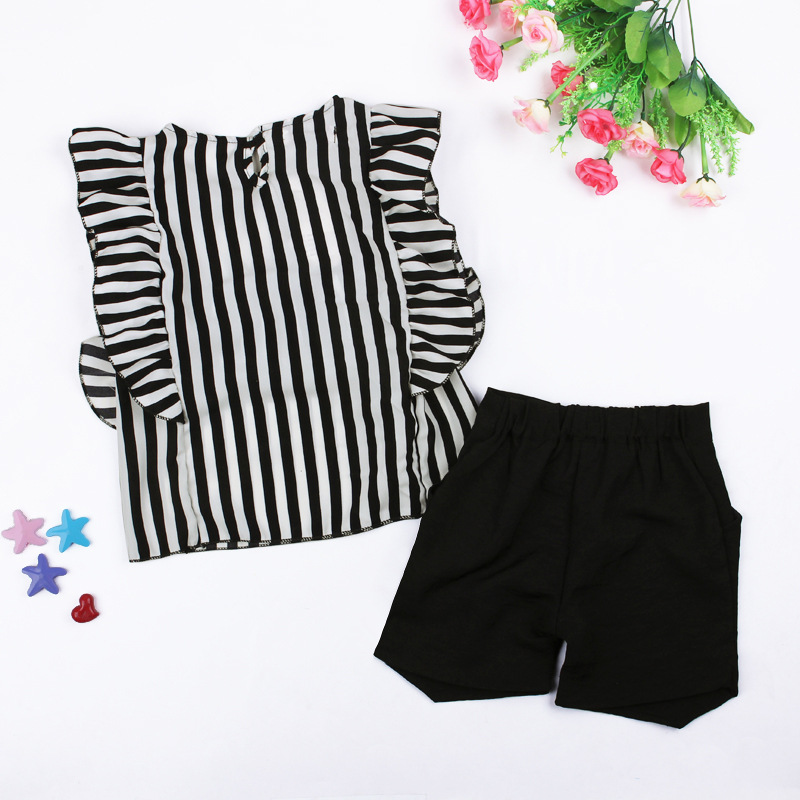 Ropa de bebé Traje para niños Top a rayas pantalones cortos traje de dos piezas para niños_voghion.com