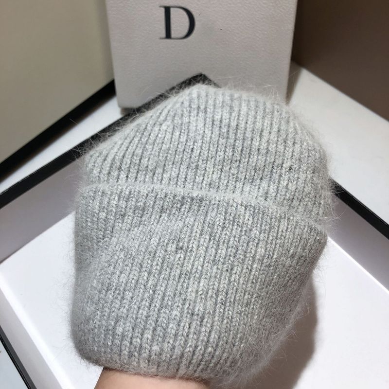 Verdickte Gramm Gewiicht Kanéngchenpelz gestrickte Mütz modesch an einfach einfarweg mëll waachseg waarm Wollmütz Fraen_voghion.com