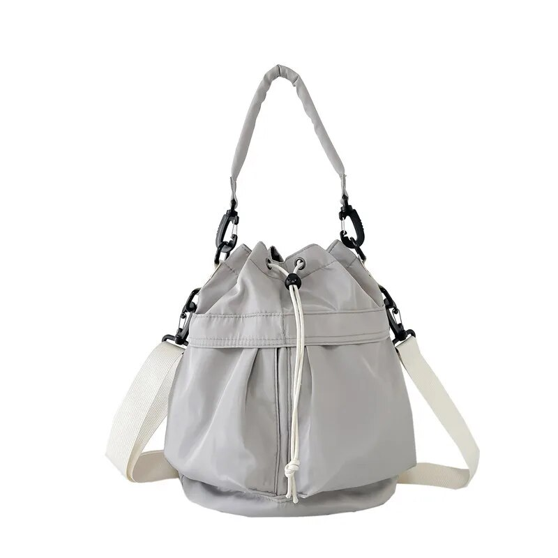 Individual one-shoulder strap satchel leisure rope drape bag large capacity portable nylon bucket bag_voghion.com