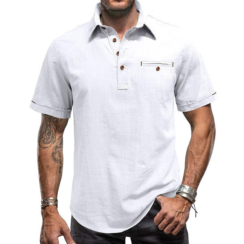 Camicia da spiaggia hawaiana da uomo a maniche corte con colletto a revers, camicia da uomo, top in cotone e lino_voghion.com