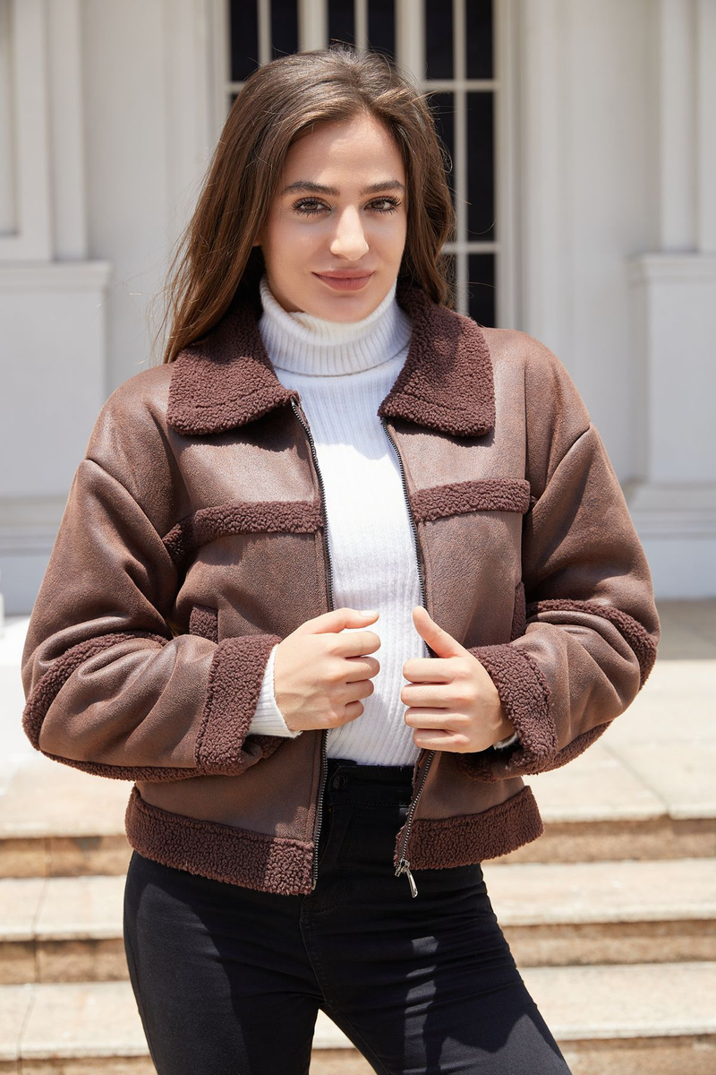 Jesensko-zimski novi semiš modni, topli in krzneni casual vetrovni plašč za ženske oblačila_voghion.com