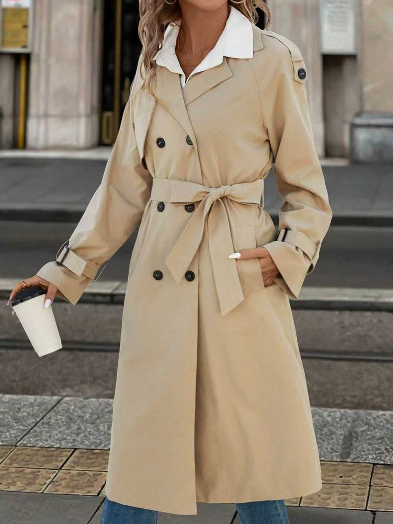 Trench lungo da donna con cintura - foderato in pile, doppiopetto, elegante e comodo per autunno inverno (XS-XXL)_voghion.com