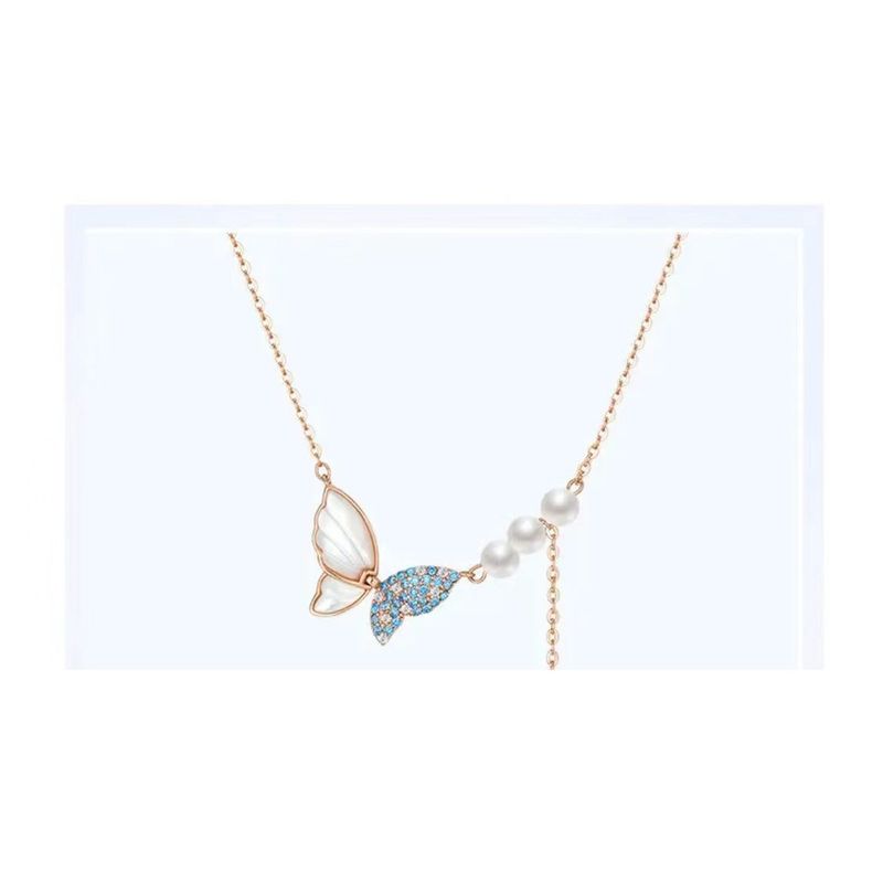 S sterling zilveren vlinder met fladderende vleugels ketting voor vrouwelijk niche-ontwerp, lichte luxe natuurlijke moeder schelp_voghion.com