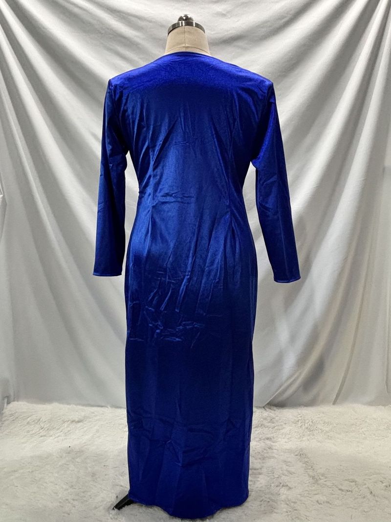 Damenbekleidung High-End-Satin-Taille V-Ausschnitt Kleid Satin Bankett Abendkleid_voghion.com