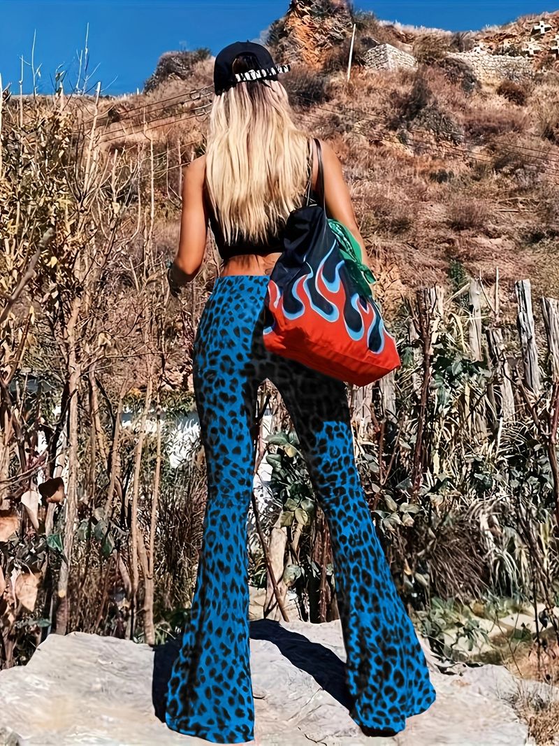 Pantalones acampanados con estampado de leopardo para mujer, cintura alta, adelgazantes, versátiles, leggings elásticos ajustados._voghion.com