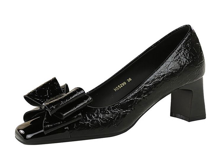 5299-H58 Koreanische mode frauen schuhe, dicken mittleren ferse, flach mund spleißen, platz farbe blockiert kappe, bogen,_voghion.com