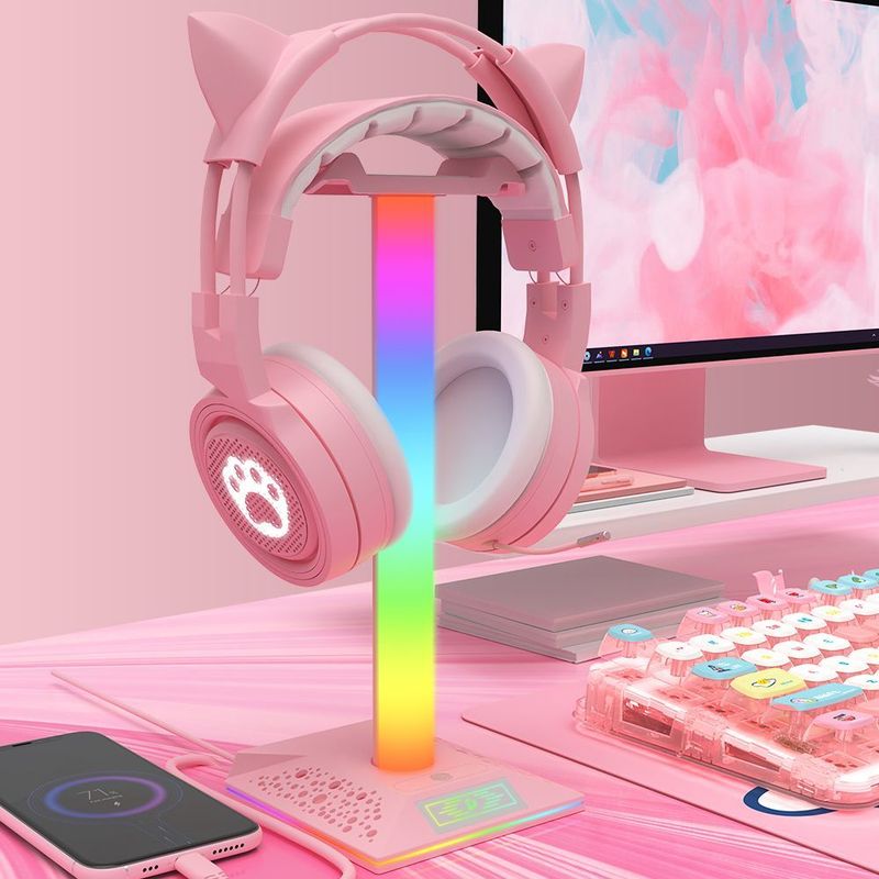 PIWIJOY Gaming Headset RGB Lighting Desktop Atmosphere Light USB Docking Station E-sports Display Stand_voghion.com