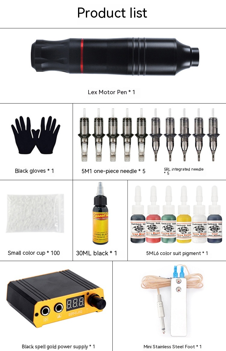 Motorstift-Schwarzbox, Sechs-Farben-Set, Übungszubehör, wunderschöne europäische Tätowierausrüstung_voghion.com