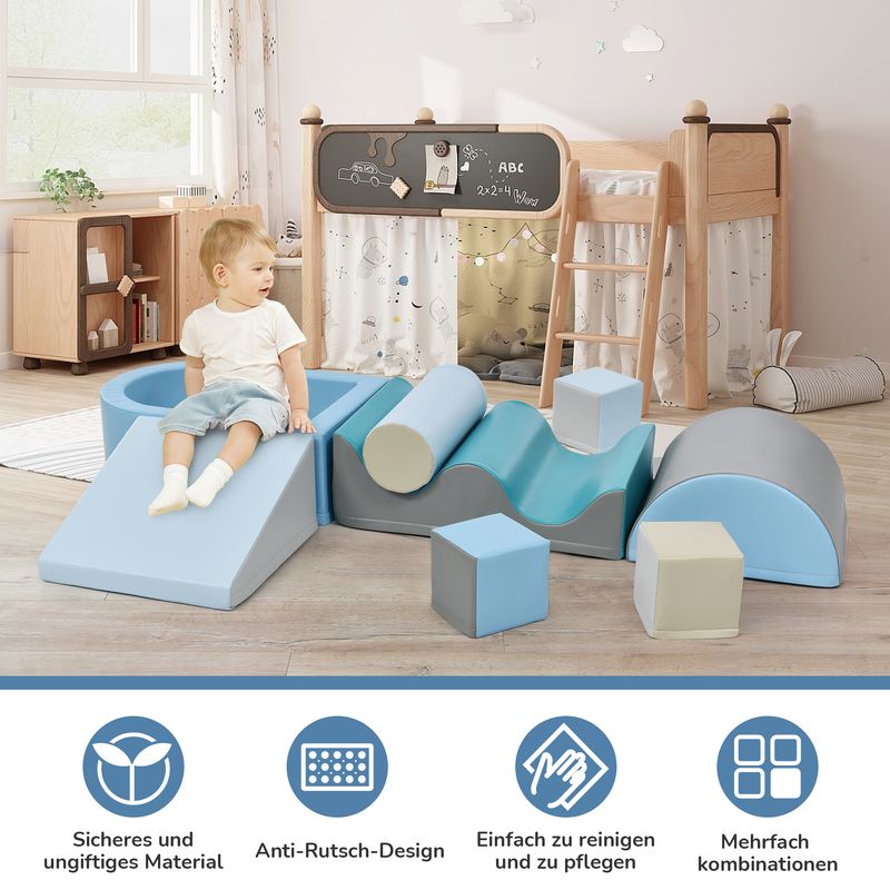 Ensemble de blocs de jeu et d'escalade TLG 9 pièces pour enfants – Blocs de construction souples et colorés avec marches, toboggan et piscine à balles pour tout-petits et enfants d'âge préscolaire – Balles non incluses_voghion.com