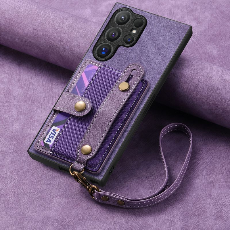 TechGlobe Cross-Border Suitable For Samsung S25 Ultra Retro Wrist Strap Phone PU Leather Card Slot Coin Protective Case_voghion.com
