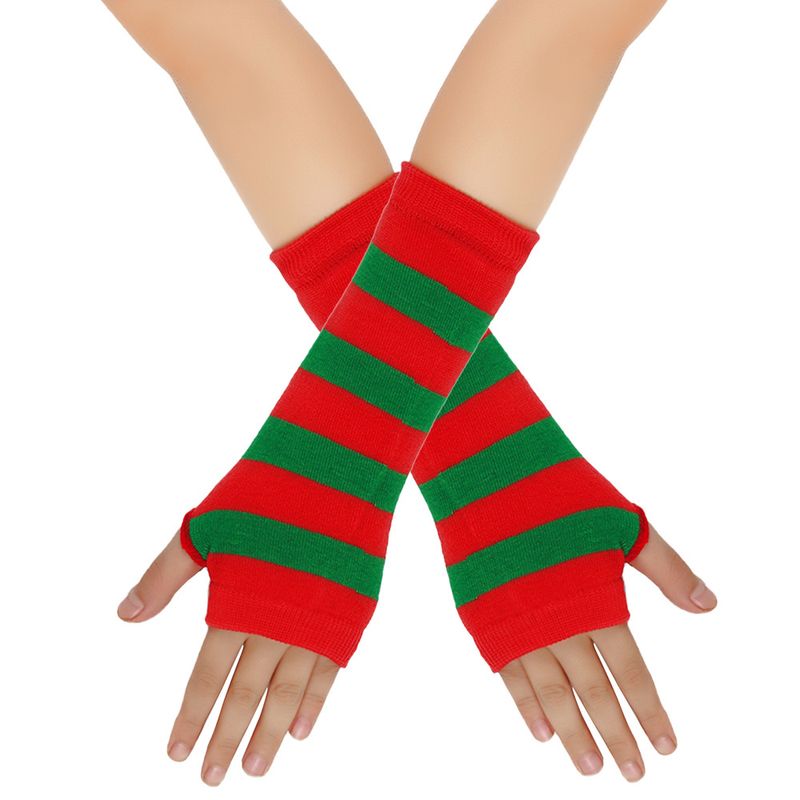 Unisex Knitted gloves with missing fingers anime stripes wearing fingers wrist cuff with false sleeves Thin children's fingers_voghion.com