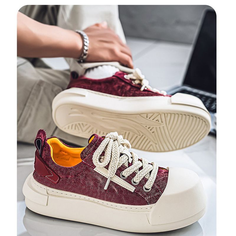 Summer New Denim Fabric Chunky Cute Men's Thick Sole Height Increasing Canvas Lightweight Breathable Fashion Versatile_voghion.com
