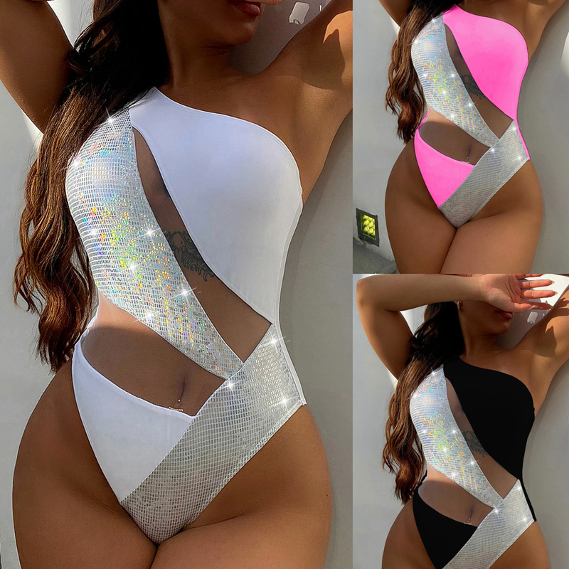 Maillot de bain une pièce pour femme, bikini une pièce à coutures en maille_voghion.com