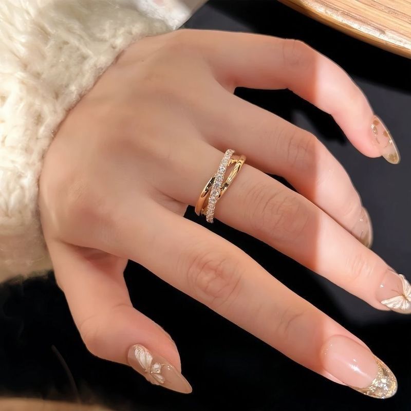 S Dreikreis-Wrap aus reinem Silber für Damen, Nischenkreuz-Luxusdesign, High-End-Zeigefinger-Persönlichkeit, offener Minimalist_voghion.com
