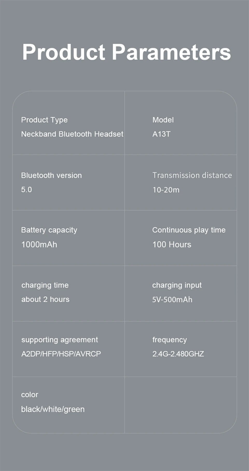 Wireless Headset Necklace And Bluetooth Headset 100-hour Long Battery With Microphone Earmuff Sports Noise Reduction_voghion.com