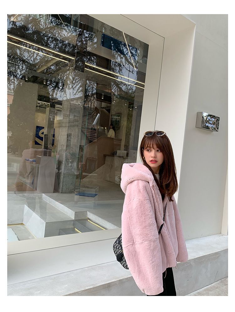 Giubbotto bomber in pelliccia sintetica alla moda – Cappotto invernale con cappuccio per donna_voghion.com