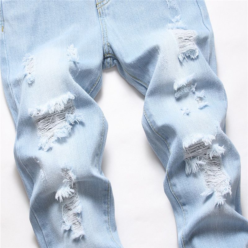 Vêtements pour enfants Pantalons déchirés spéciaux pour garçons, jambe droite, denim délavé non extensible_voghion.com