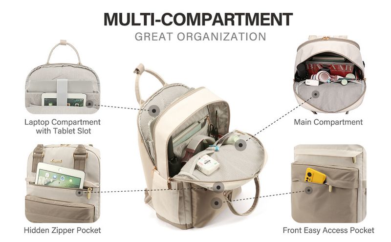 Mochila elegante de nailon para mujer con puerto de carga USB, bolso de viaje para portátil de gran capacidad para el trabajo, la escuela y el ocio. Mochila para portátil con puerto de carga USB de gran capacidad._voghion.com