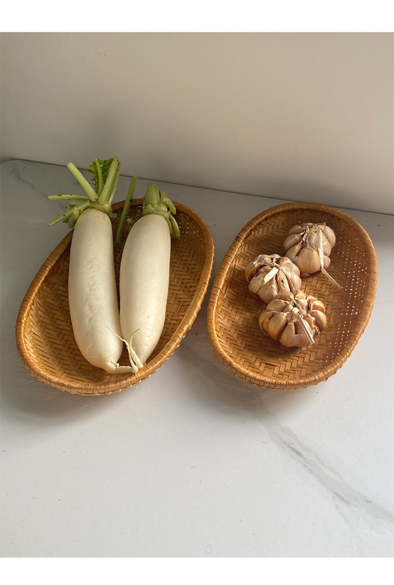 Handgeflochtener ovaler Bambuskorb | Tablett aus geräuchertem Rattan für Küche, Aufbewahrung & Präsentation | Traditionell geflochtener Obstkorb aus natürlichem Bambus_voghion.com